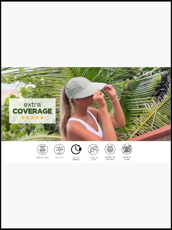 Wide Brim Sun Hat UPF 50 Adjustable Ponytail Opening Lightweight Polyester